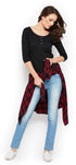 Women Black 3/4 Sleeves Henley T-Shirt